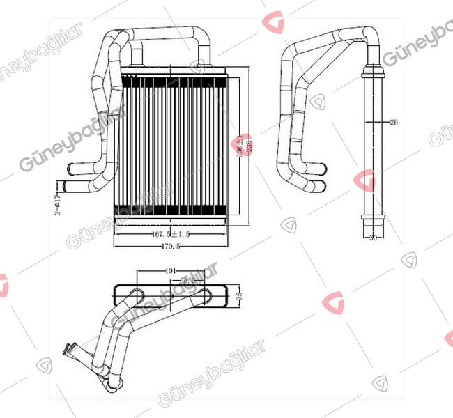 MB03-M073A - MC154332 - KALORIFER RADYATORU (206X168X26) ALUMINYUM